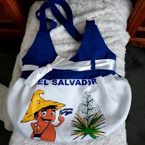 Handcrafted El Salvador blue & white tote bag purse Quirky